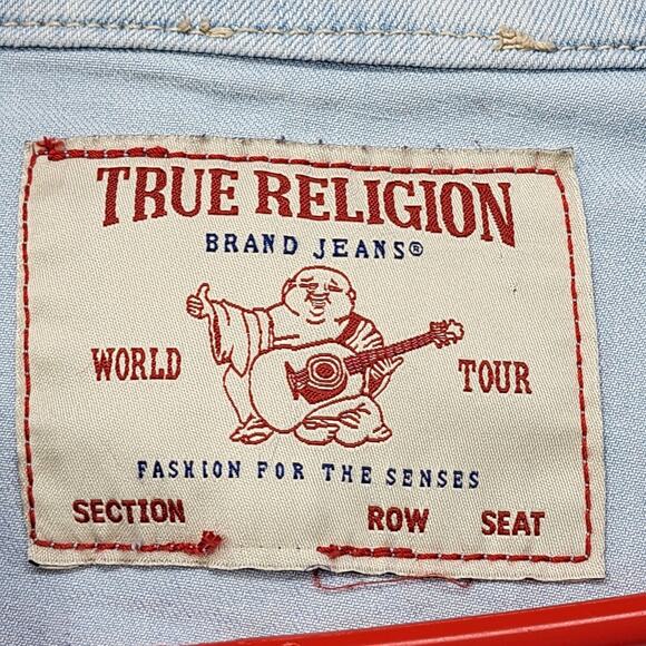 True Religion Jacket Men Denim Jacket M Blue Light Wash Jimmy Trucker Streetwear - Picture 7 of 13